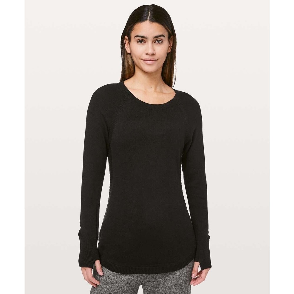 FINAL Lululemon Hello Aloe Pullover Sweater 4 Black Thumbholes Long Sleeve Crew